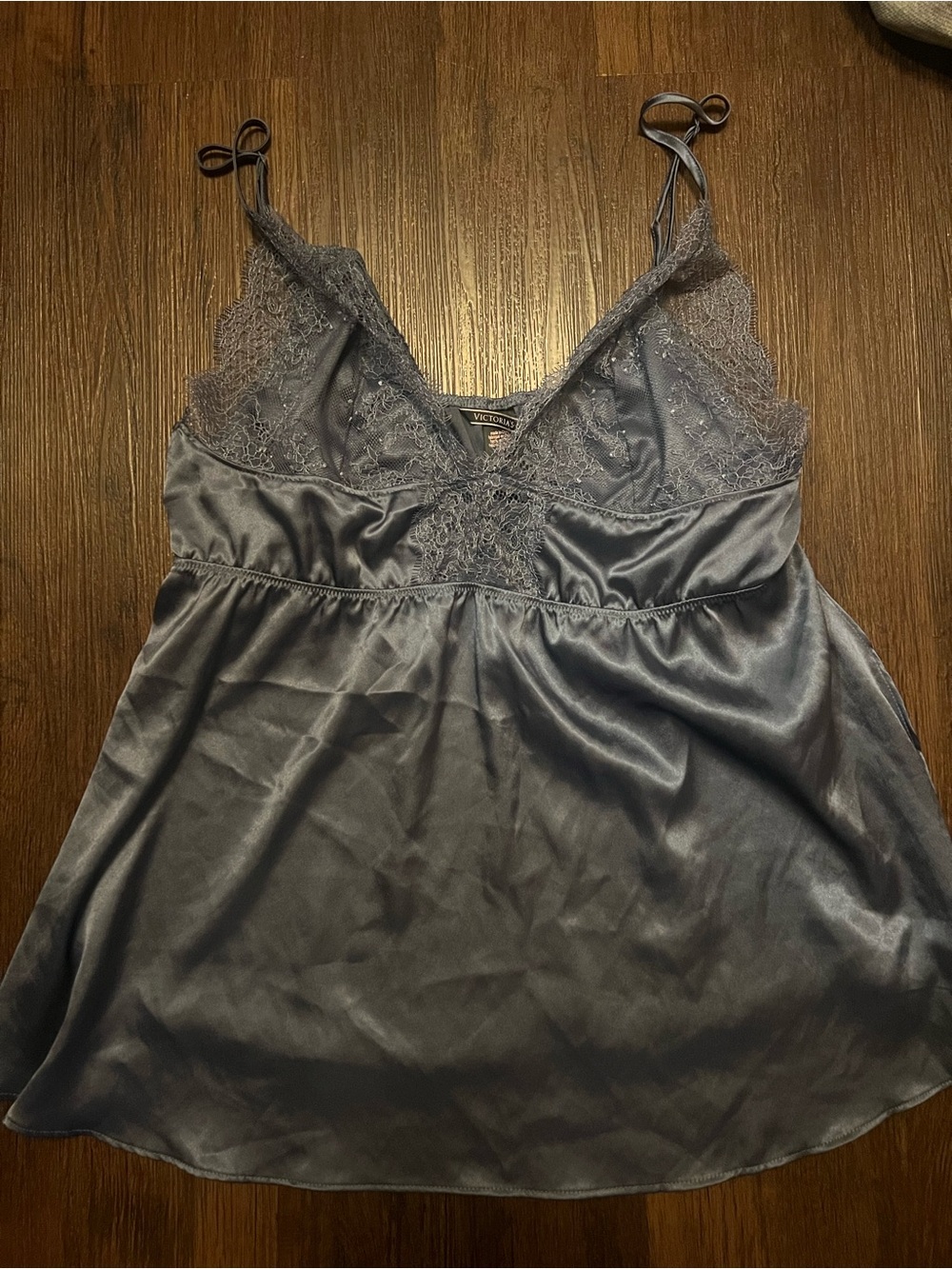 Victoria's Secret Slate Blue Satin & Lace Chemise